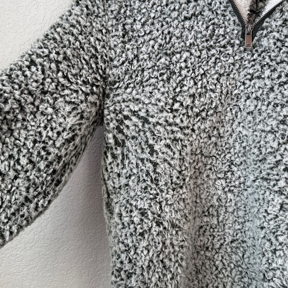 Love Tree Sherpa Sweater Quarter Zip Green and White Size Small - Picture 4 of 8